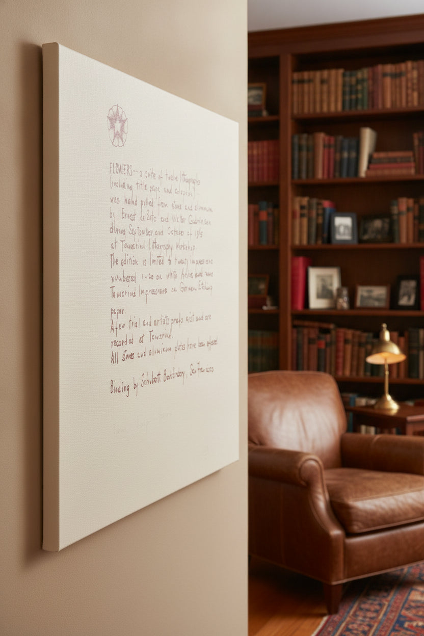 Flowers XII (Colophon) — framed art in a styled interior