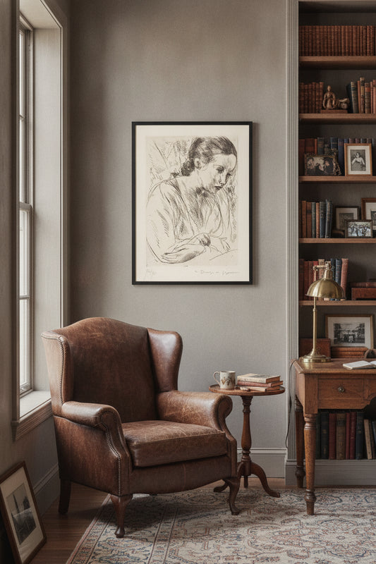 Fernande with Arms Crossed, Large Plate (Fernande les mains croisees (grande planche) — framed art in a styled interior