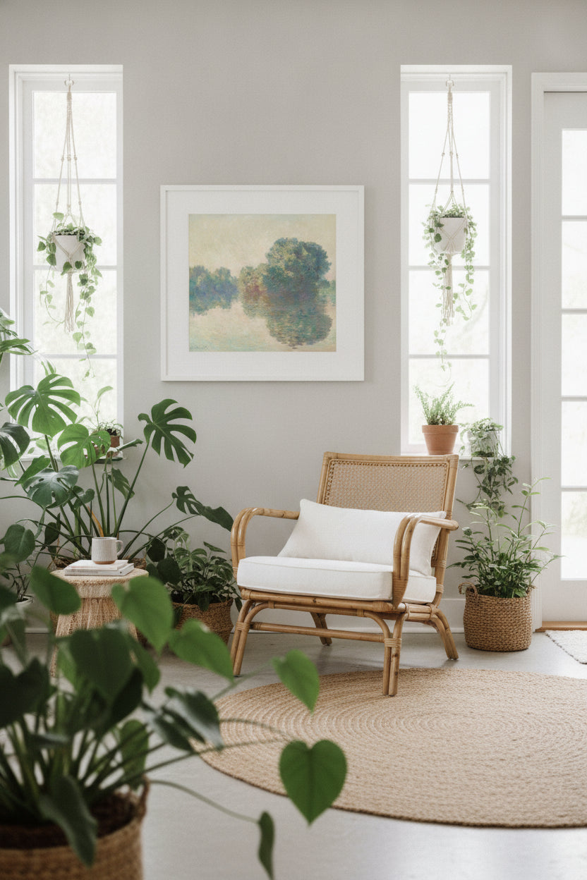 The Seine at Giverny — framed art in a styled interior