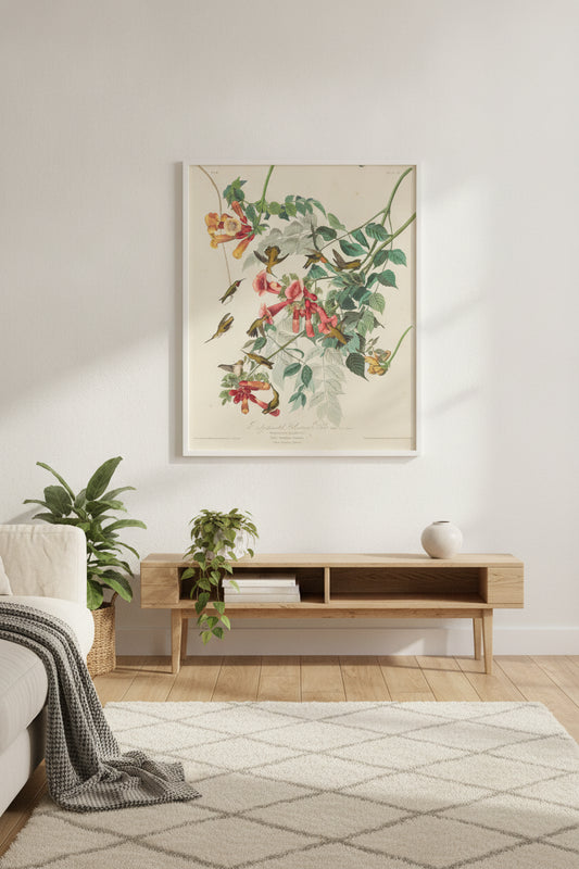 Ruby-throated Humming Bird — framed art in a styled interior