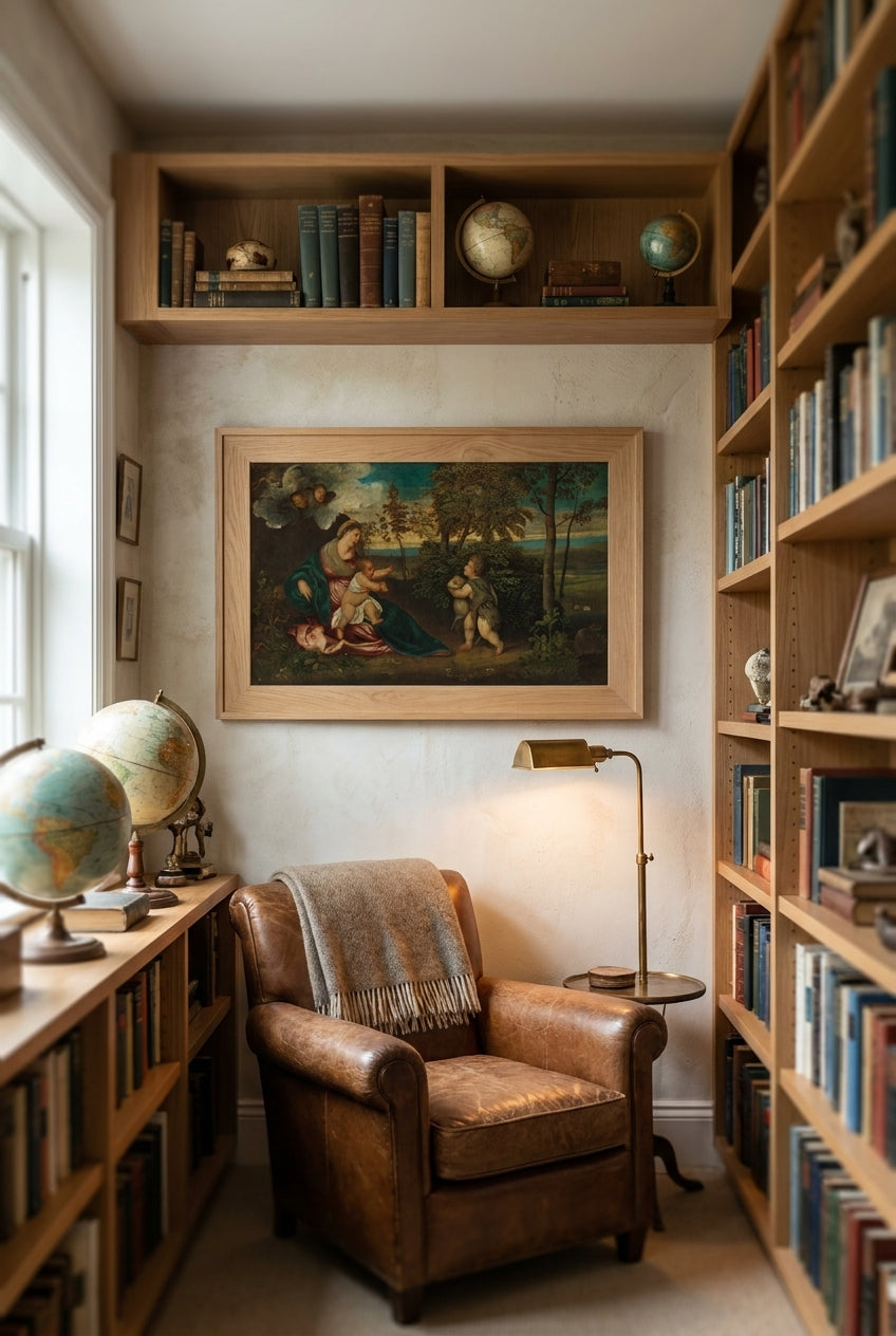 Madonna and Child and the Infant Saint John in a Landscape — framed art in a styled interior