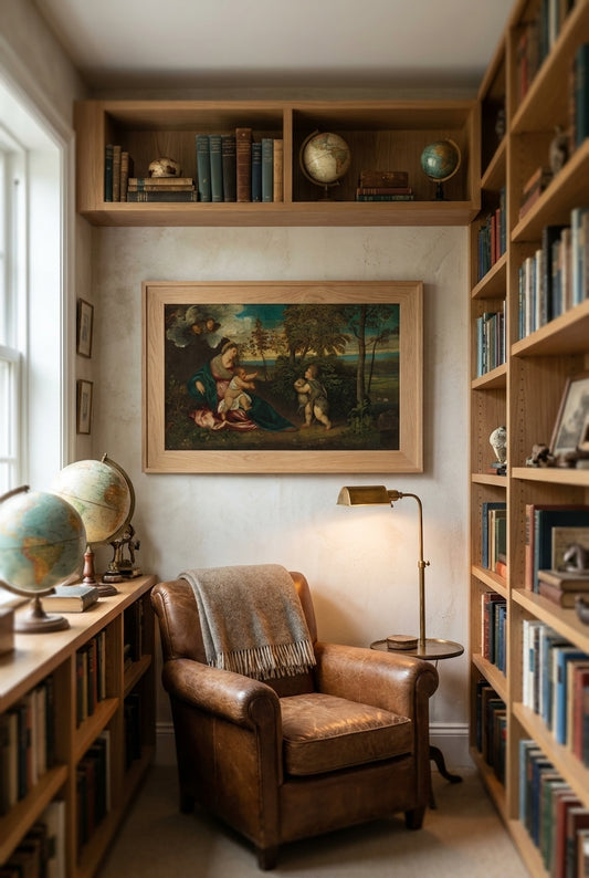 Madonna and Child and the Infant Saint John in a Landscape — framed art in a styled interior