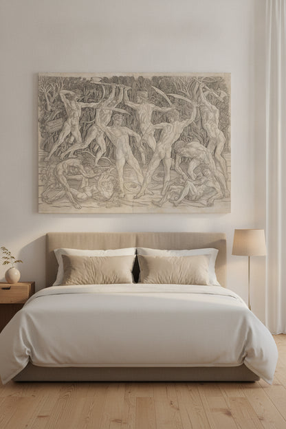 Battle of the Nudes — framed art in a styled interior