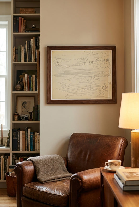 Meereslandschaft, Farbangaben (Seascape with Notations) [p. 108] — framed art in a styled interior