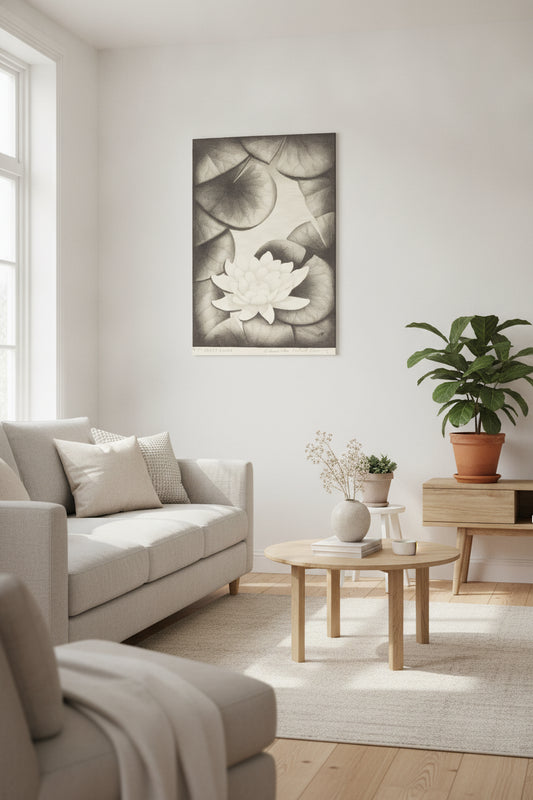 Water Lilies — framed art in a styled interior