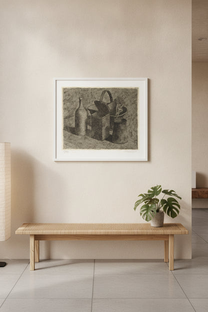Still Life with a Basket of Bread — framed art in a styled interior