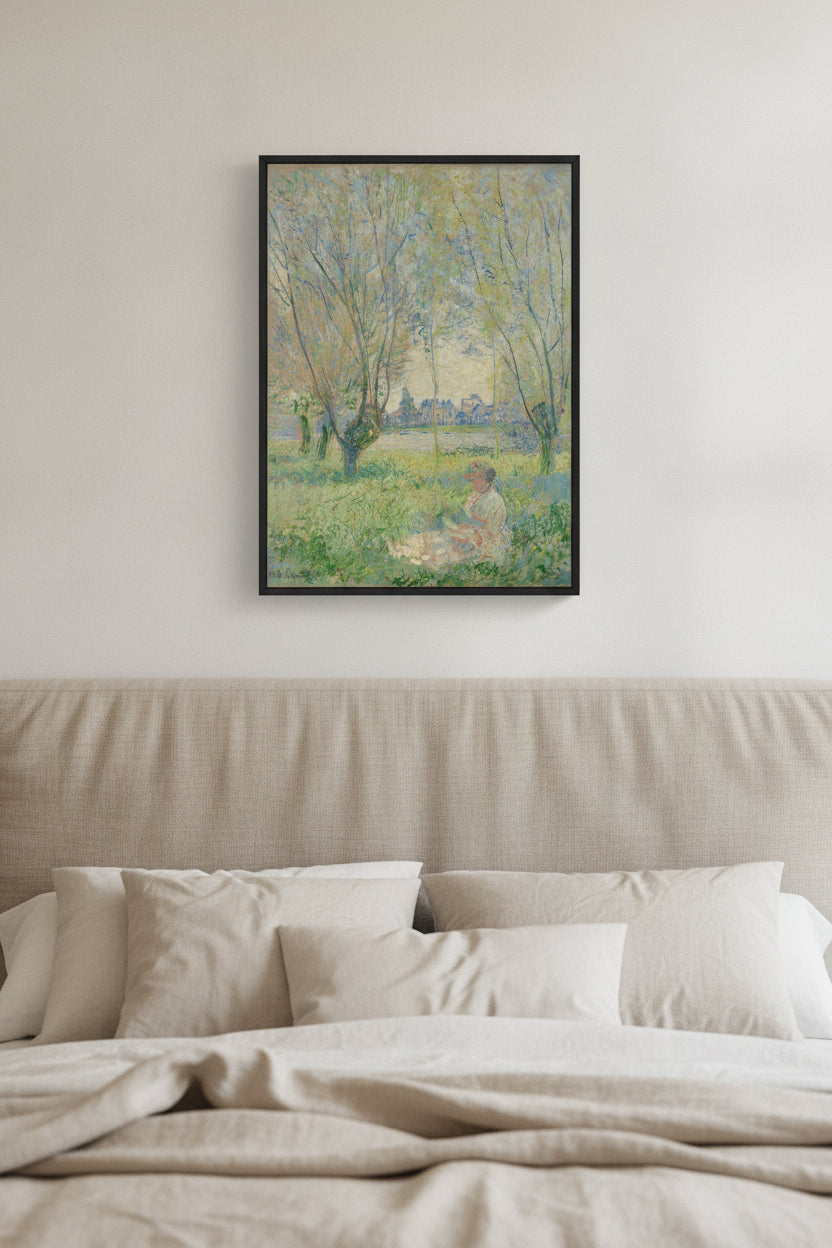 Woman Seated under the Willows — framed art in a styled interior