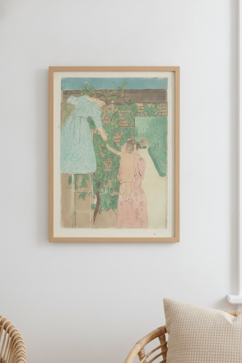 Gathering Fruit — framed art in a styled interior