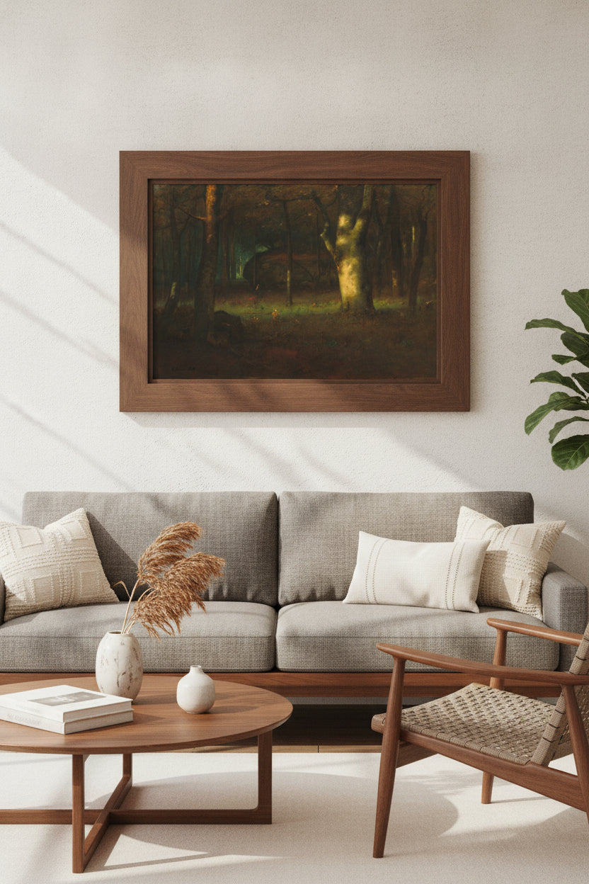 Sunset in the Woods — framed art in a styled interior