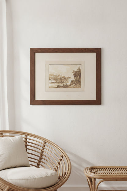 Landscape with Fishing Boats — framed art in a styled interior