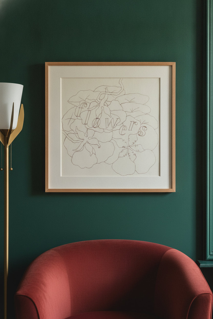 Flowers I (Title Page) — framed art in a styled interior