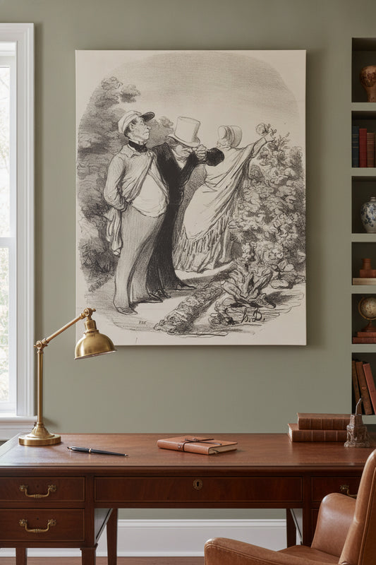 Allons bon!... voila que'elle me cueille une rose... — framed art in a styled interior