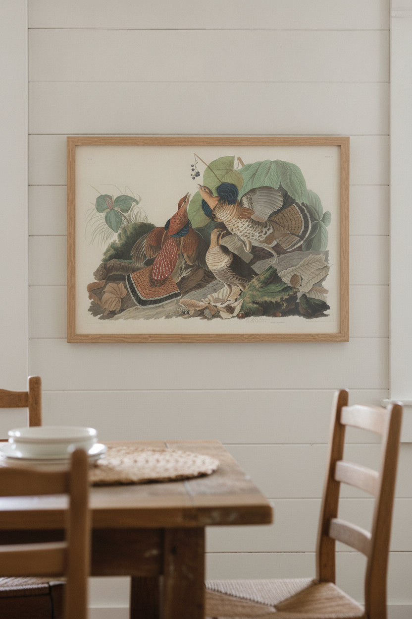 Ruffed Grouse — framed art in a styled interior
