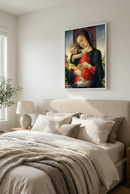 Madonna and Child — framed art in a styled interior