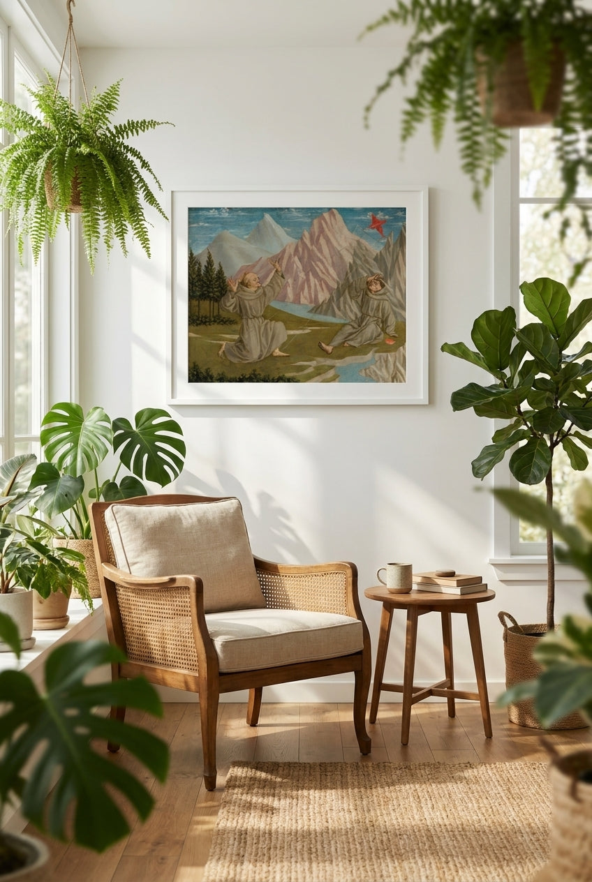Saint Francis Receiving the Stigmata — framed art in a styled interior