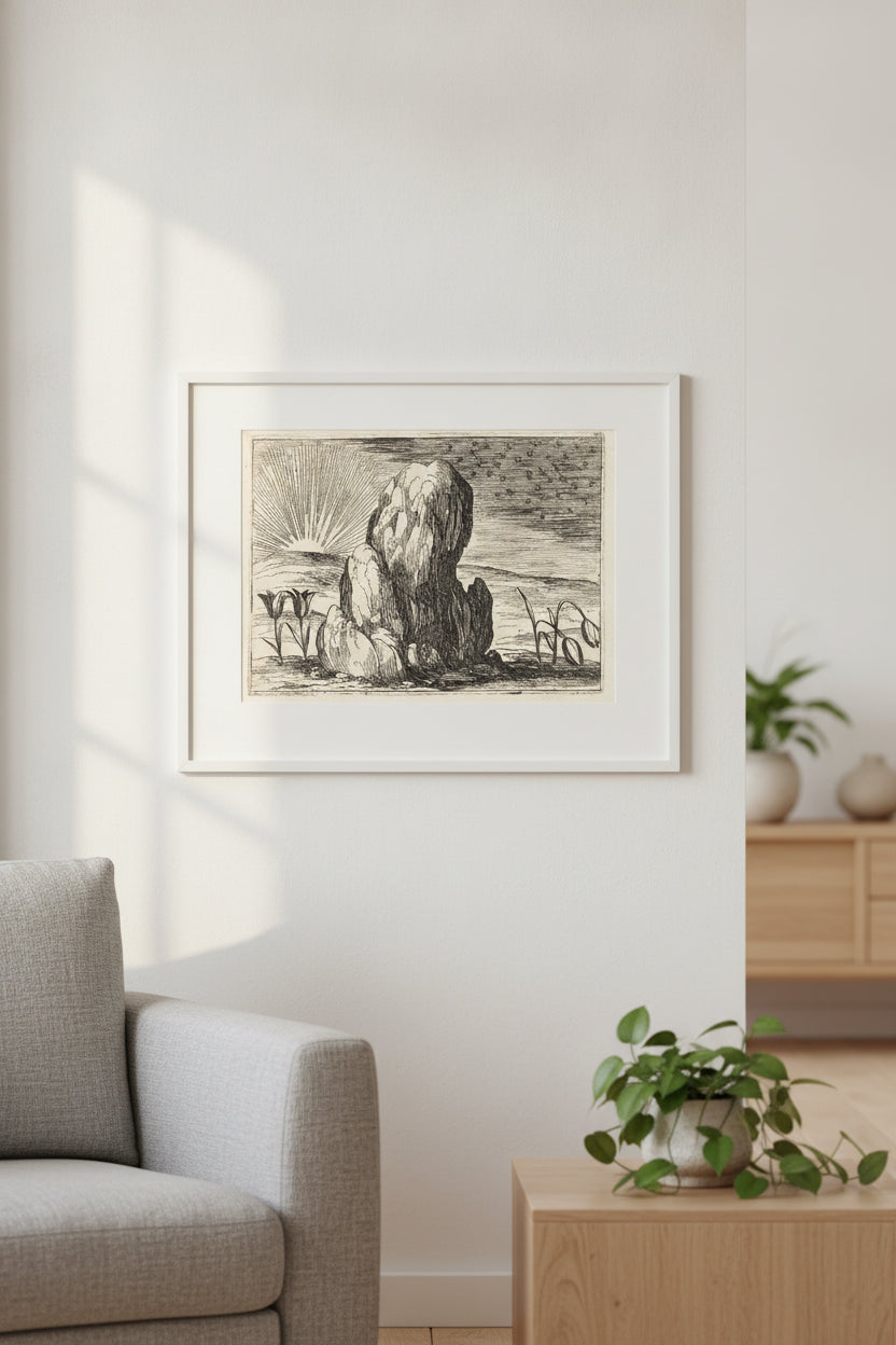 The Tulips and the Sun — framed art in a styled interior