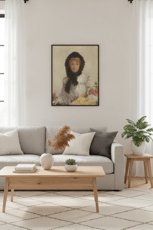 The Flower Vendor — framed art in a styled interior