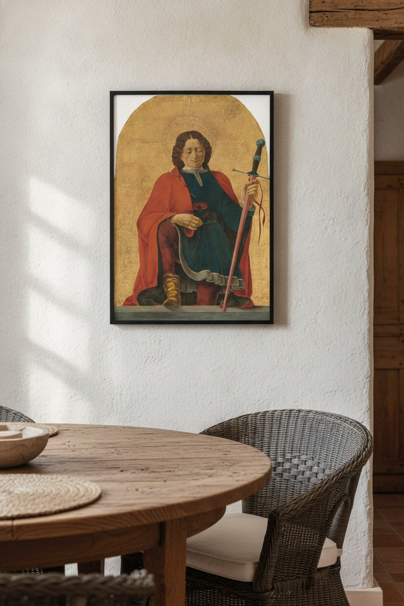 Saint Florian — framed art in a styled interior