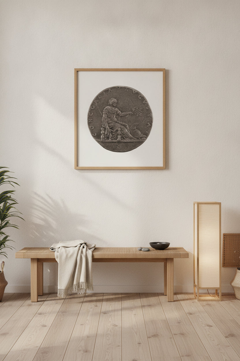 Concordia Holding a Lily Scepter and an Olive Branch — framed art in a styled interior