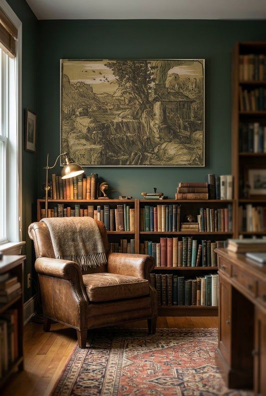 Landscape with a Waterfall — framed art in a styled interior