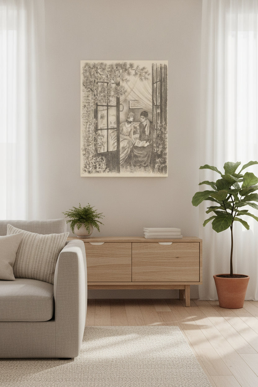 Rose and Romaine — framed art in a styled interior