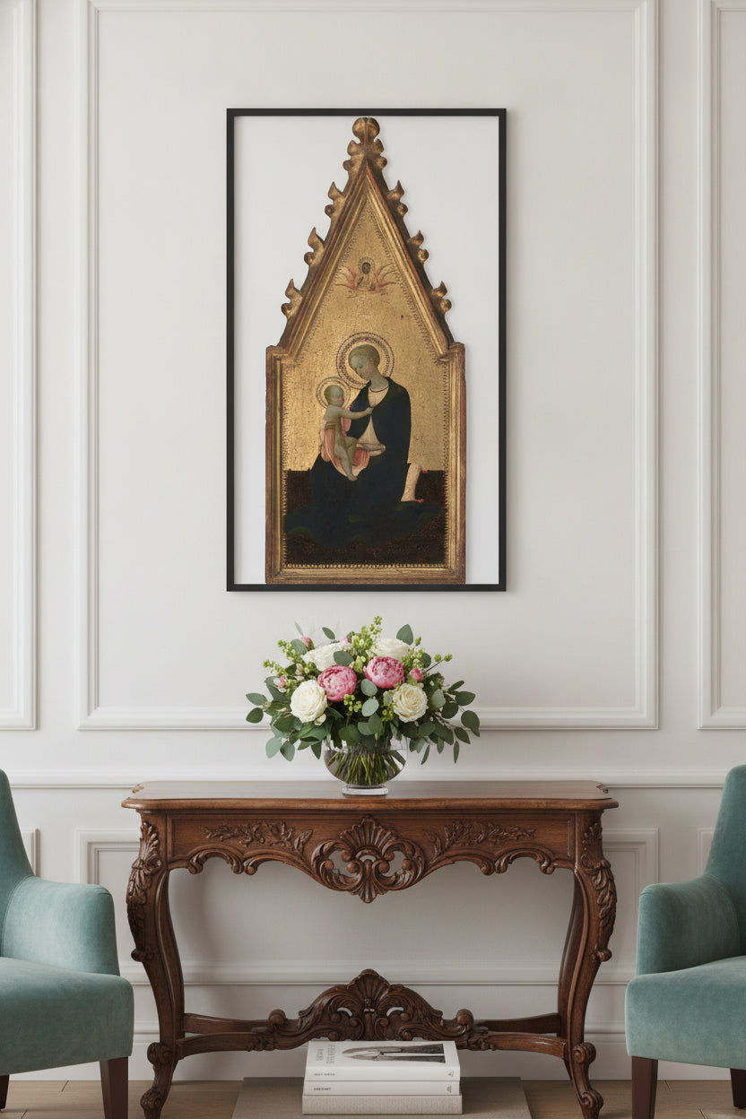 Madonna of Humility — framed art in a styled interior
