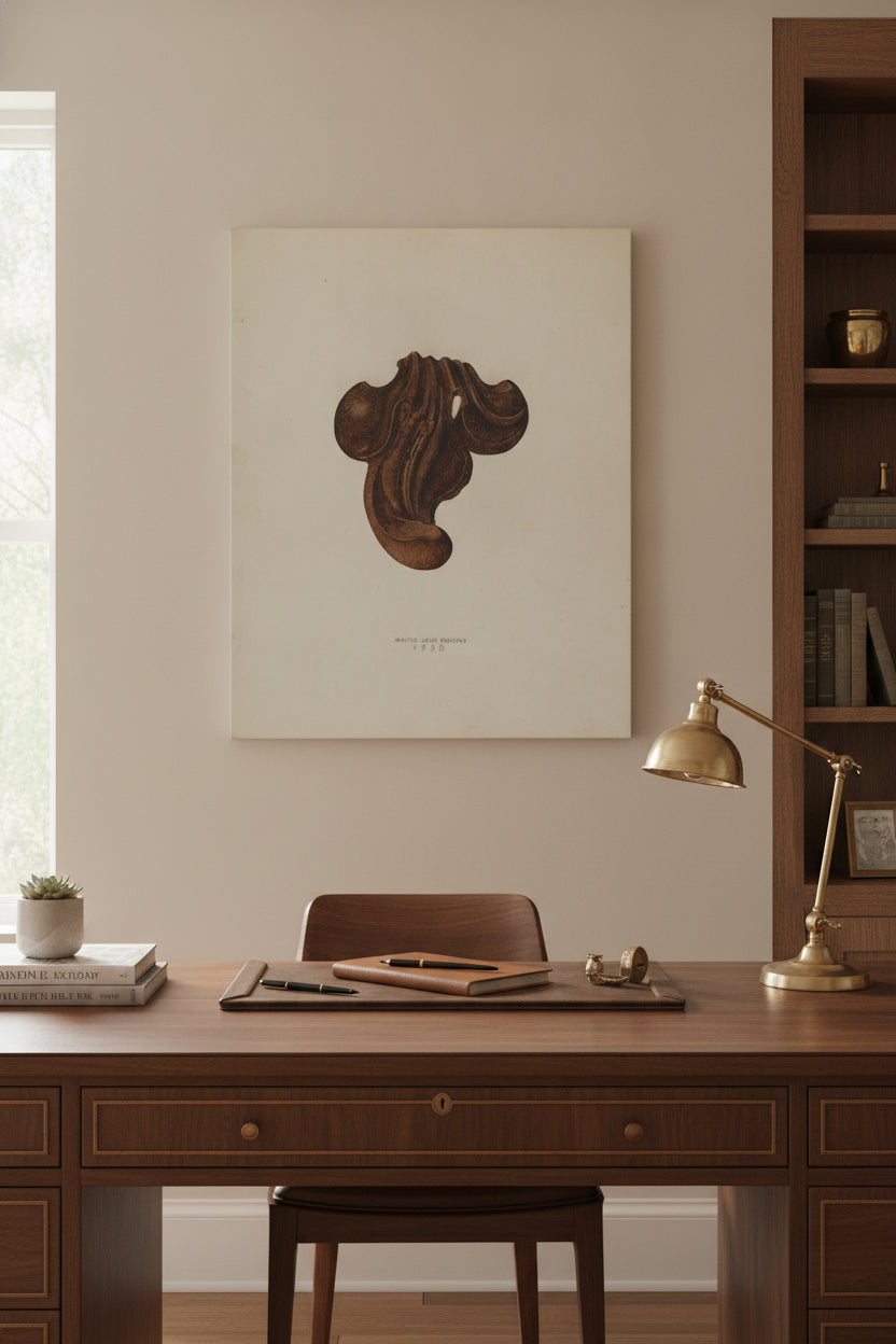 Ornamental Iron Leaf — framed art in a styled interior