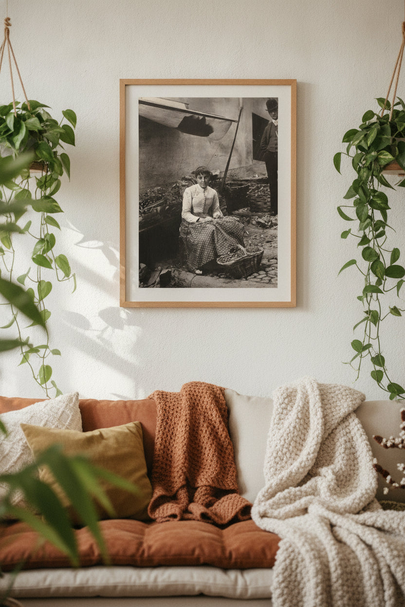 Maria, the Fruit Seller [verso] — framed art in a styled interior