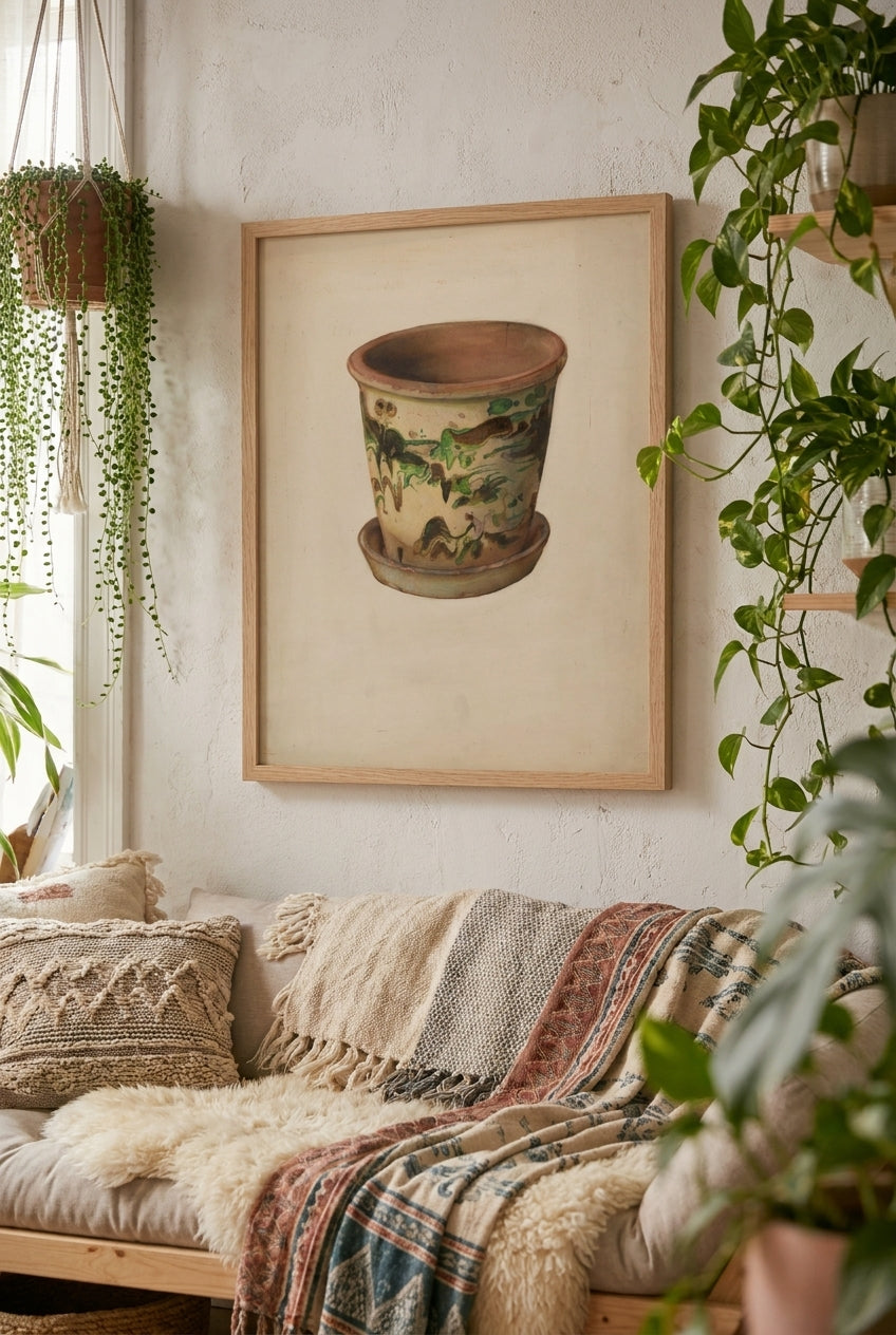 Flower Pot with Saucer — framed art in a styled interior