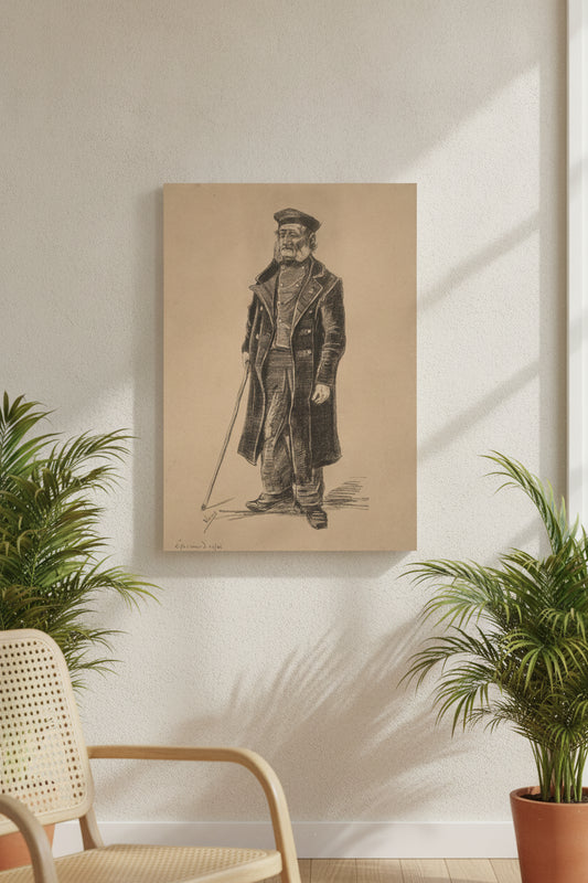 Orphan Man, Standing — framed art in a styled interior