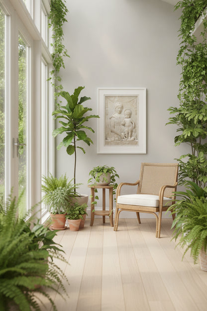 Madonna and Child — framed art in a styled interior