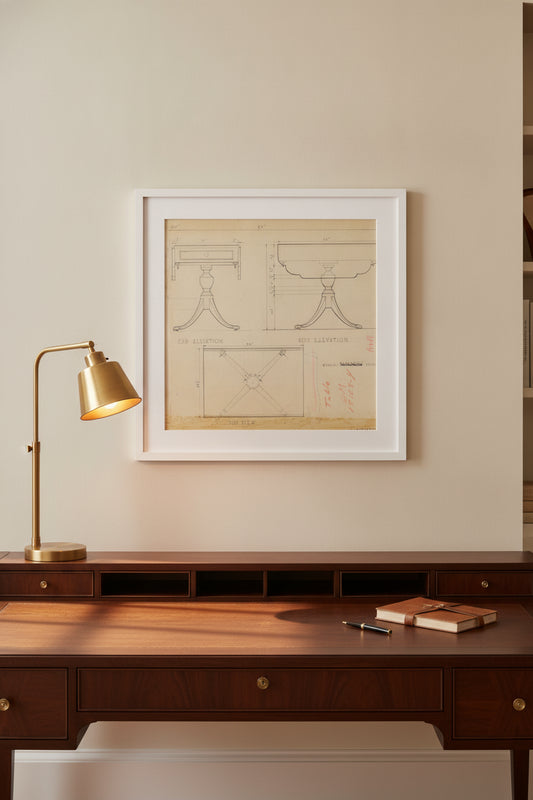Drop Leaf, Pedestal Table — framed art in a styled interior