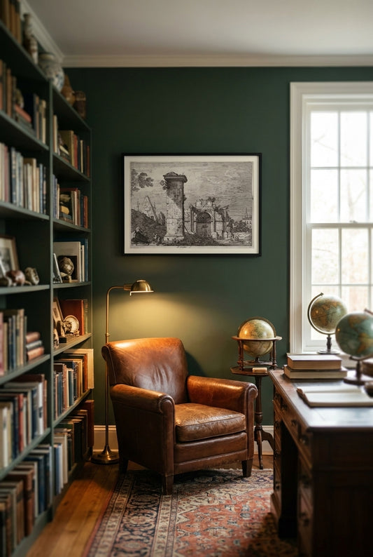 Landscape with Ruined Monuments — framed art in a styled interior