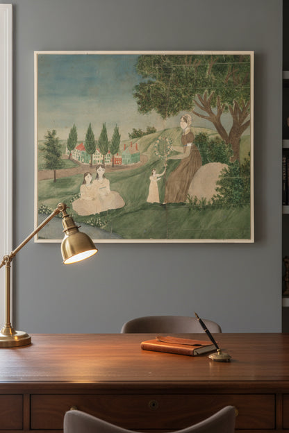 Mother and Three Children Making a Floral Wreath — framed art in a styled interior
