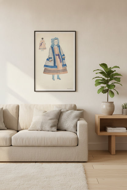 Doll: "Rose Bates" — framed art in a styled interior