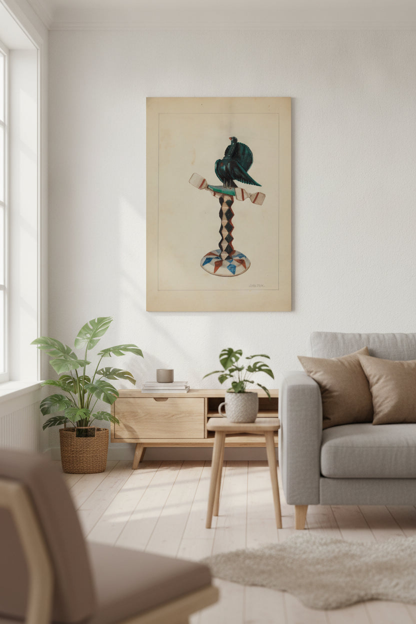 Pa. German Toy Bird — framed art in a styled interior