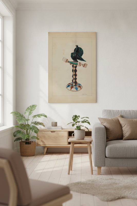 Pa. German Toy Bird — framed art in a styled interior