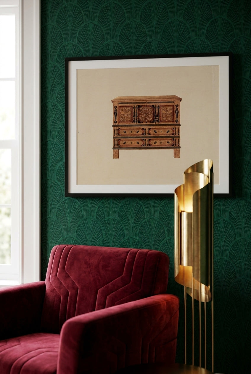 Two Drawer Sunflower Chest - front view — framed art in a styled interior