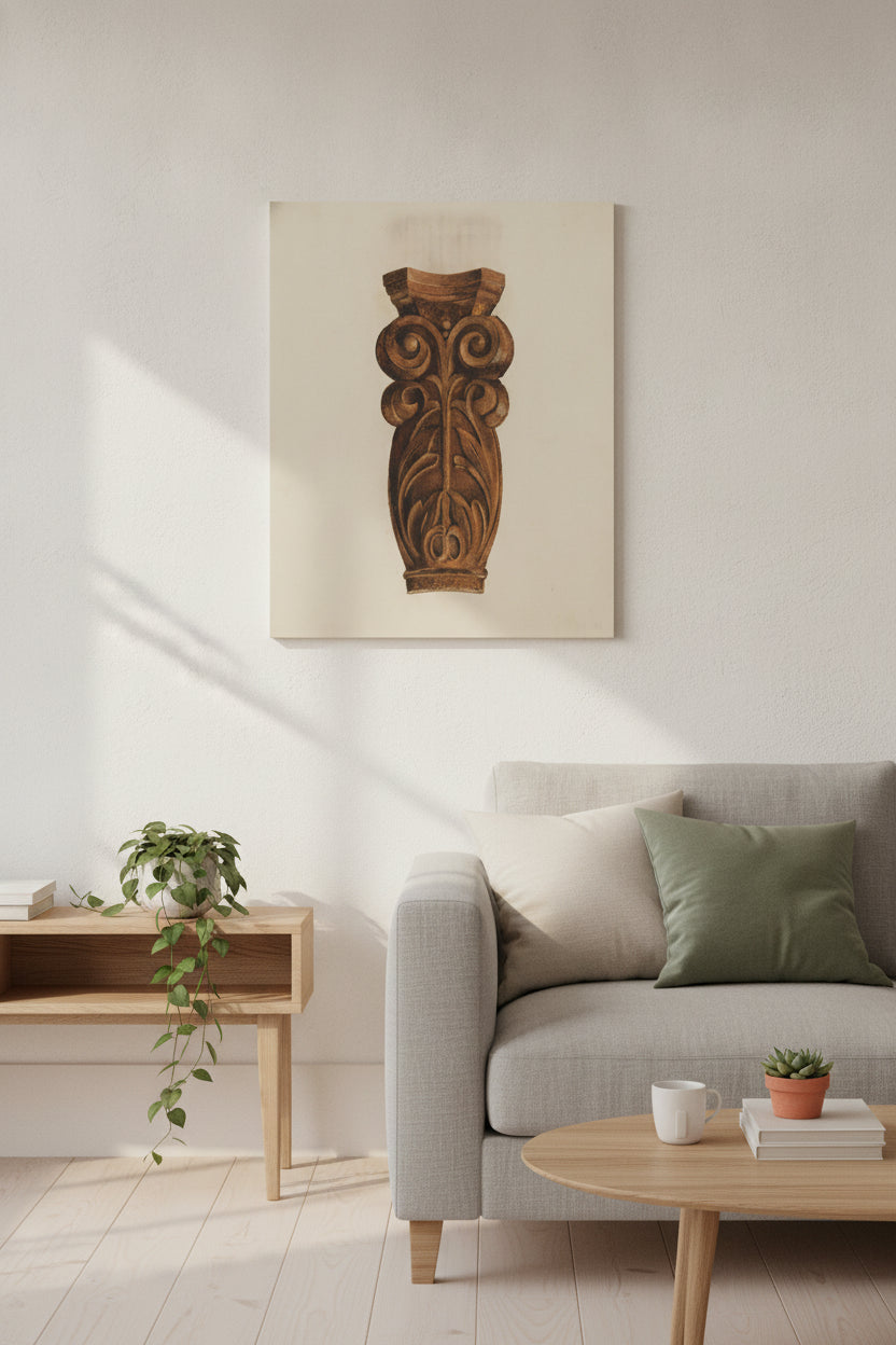 Leaf and Scroll — framed art in a styled interior