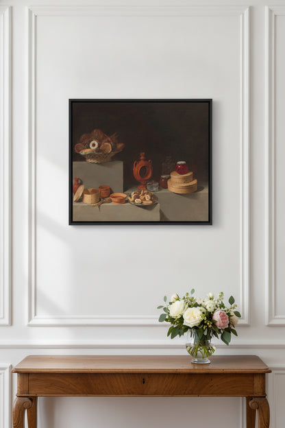 Still Life with Sweets and Pottery — framed art in a styled interior