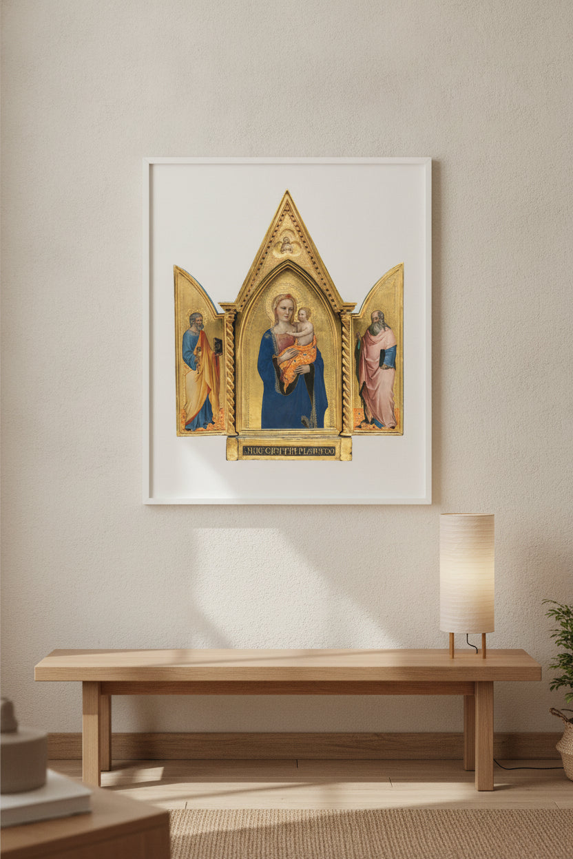 Saint Peter [left panel] — framed art in a styled interior