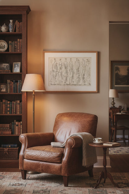 Standing Leaf Figures — framed art in a styled interior