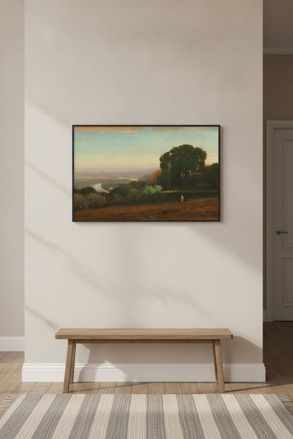 View of the Tiber near Perugia — framed art in a styled interior