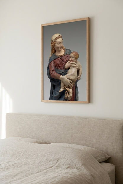 Madonna and Child — framed art in a styled interior