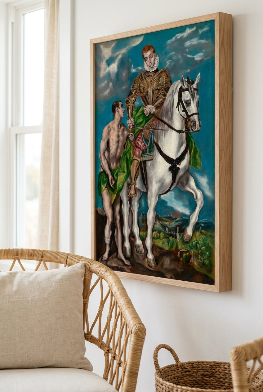 Saint Martin and the Beggar — framed art in a styled interior