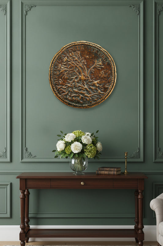 Flowering Shrub Growing through Thorns [reverse] — framed art in a styled interior