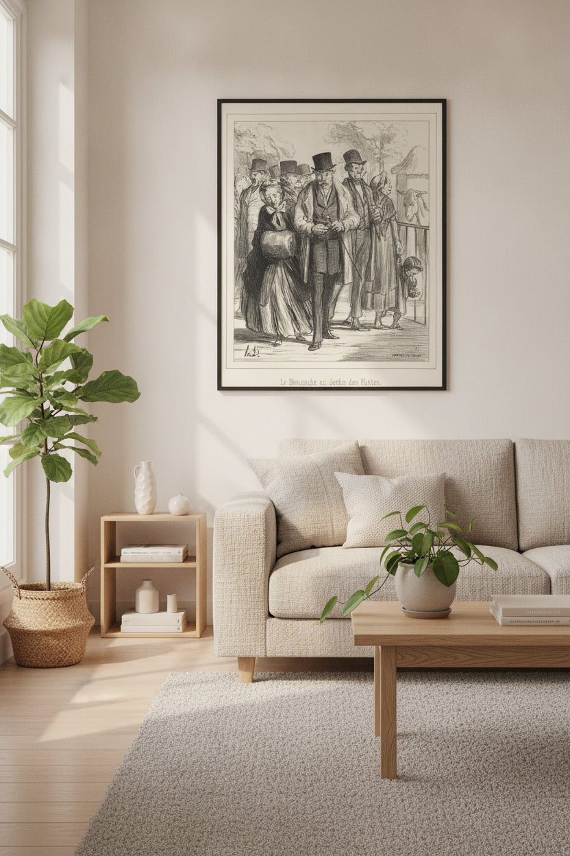 Le Dimanche au Jardin des Plantes — framed art in a styled interior