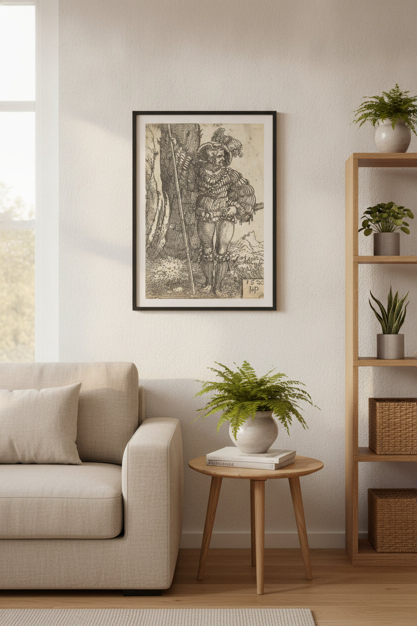 Foot Soldier Standing by a Tree — framed art in a styled interior