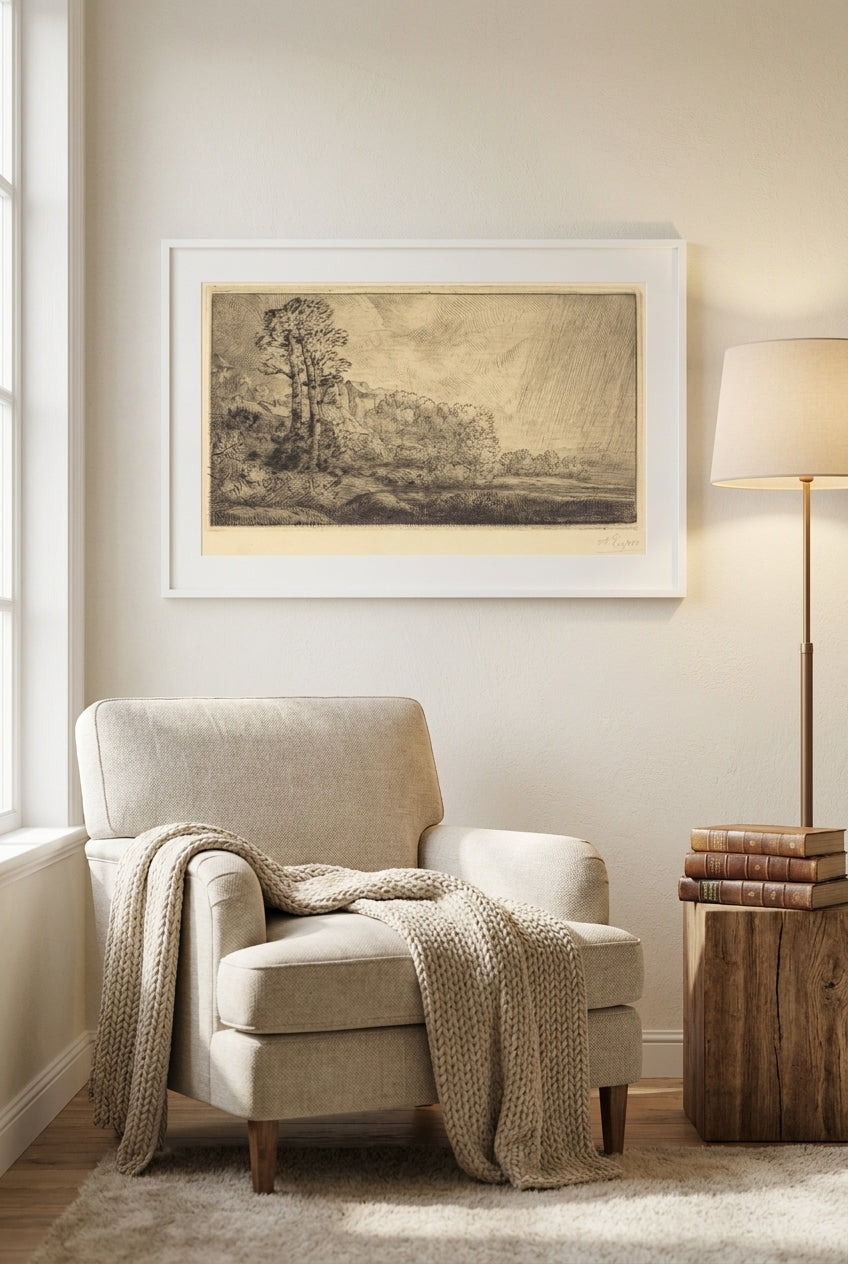 Landscape with Two Trees (Paysage aux deux arbres) — framed art in a styled interior