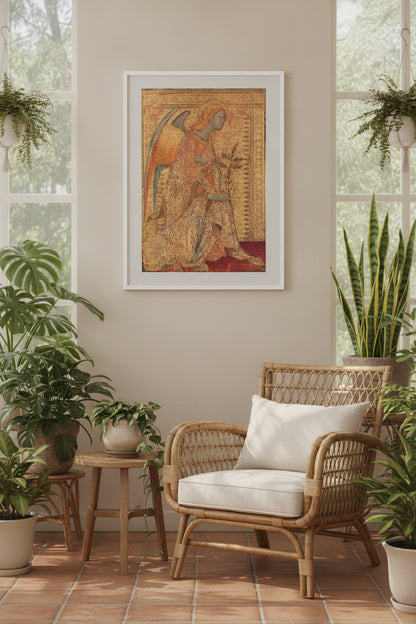 The Angel of the Annunciation — framed art in a styled interior